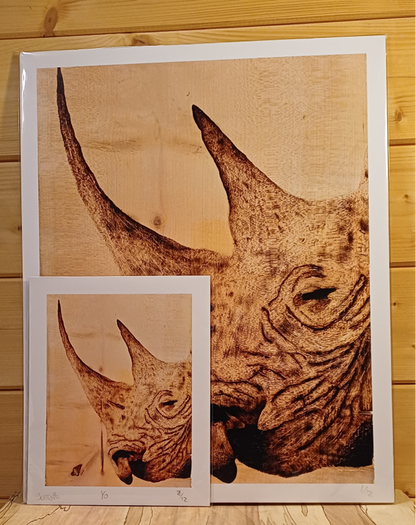 "Yo" Rhino Wood-Burning Fine Art Print